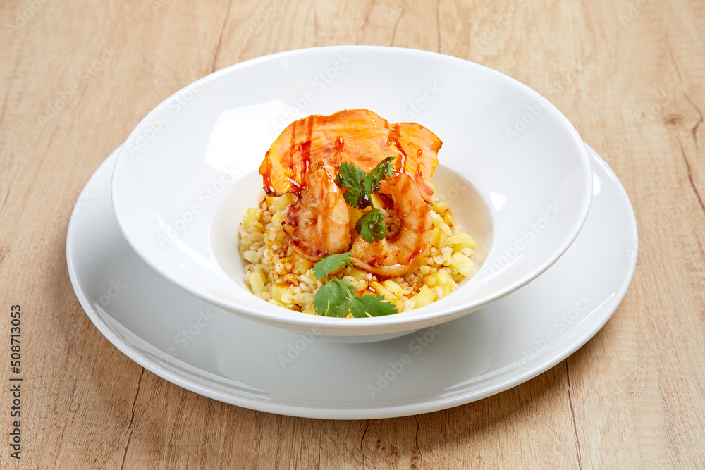 Yellow fried rice with shrimp and herbs Yellow fried rice with shrimp and herbs