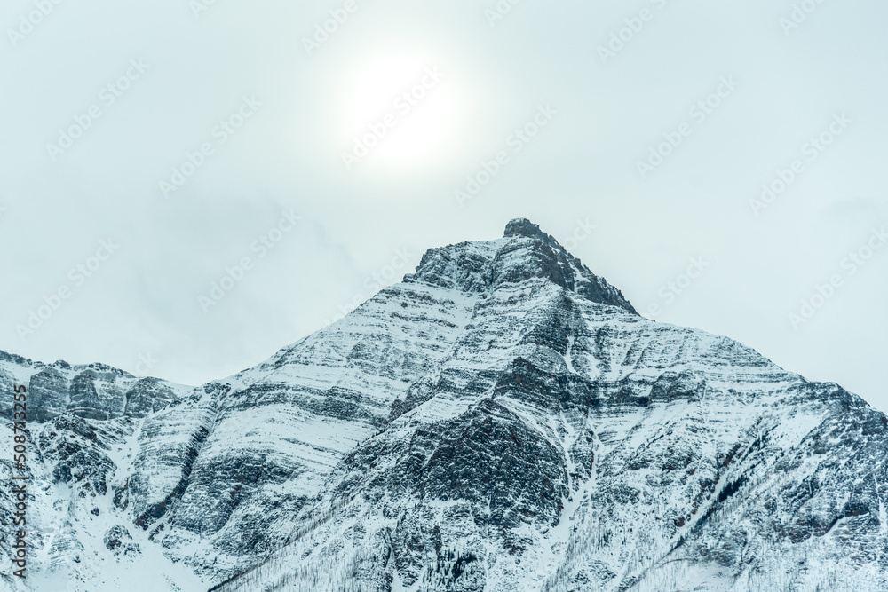 Amazing landscape views in Alberta during winter time with snow covered landscape. 