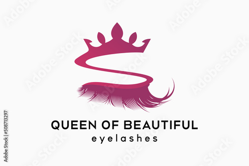 Eyelash extension logo design for makeup and cosmetic procedures, eyelash silhouette combined with letter s and crown icon