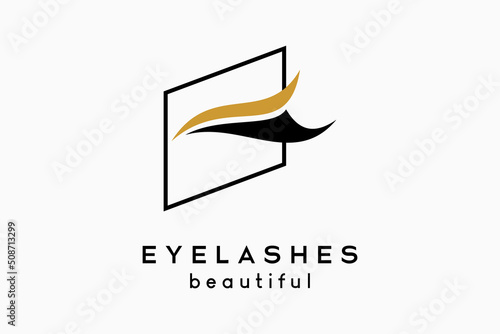 Eyelash extension logo design for makeup and cosmetic procedures, silhouette of eyelashes with simple concept in grid lines