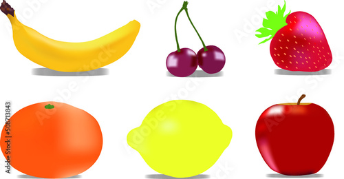 Banana  Cherry  Strawberry  Mandarin  Lemon and Apple Fruits Vector Illustration Eps 10 Vector