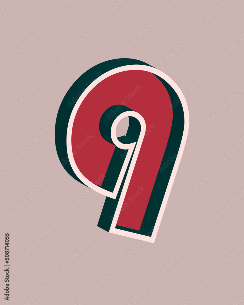Vector number 9 with 3D effect in retro style. Well red and Deep Teal colors Vector number 9 with 3D effect in retro style. Well red and Deep Teal colors