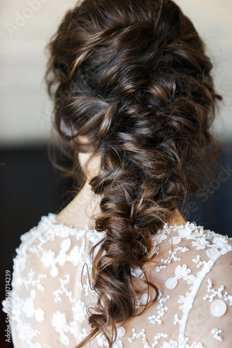 Beautiful bride hairstyle. Wedding preparation in the room