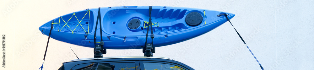 Blue on car with safety harness strap tie Photo | Adobe Stock