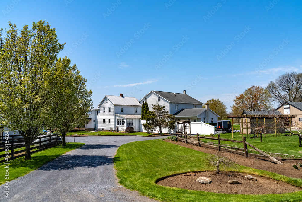 Amish Country, house, fence, tree, grass Lancaster, PA US Amish Country, house, fence, tree, grass Lancaster, PA US