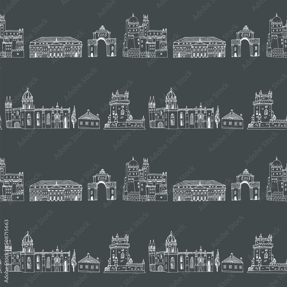 Fototapeta premium Travel lisbon portugal architecture vector seamless pattern
