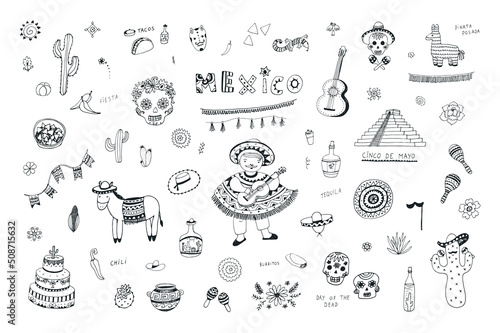 mexico travel vector line illustrations set