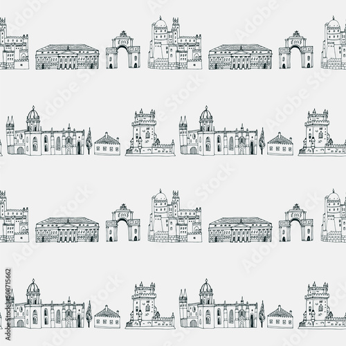 Travel lisbon portugal architecture vector seamless pattern