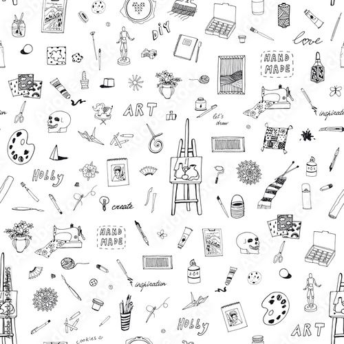 Hobby drawing arts and crafts vector seamless pattern