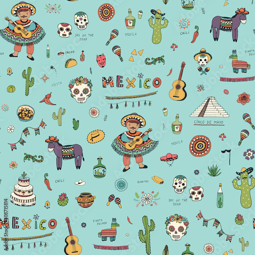 mexico travel vector seamless pattern