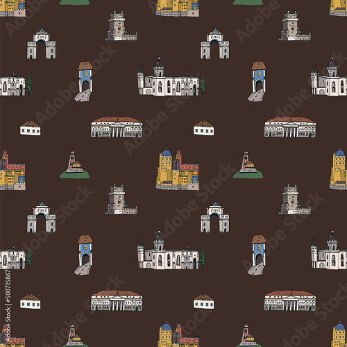 Travel lisbon portugal architecture vector seamless pattern