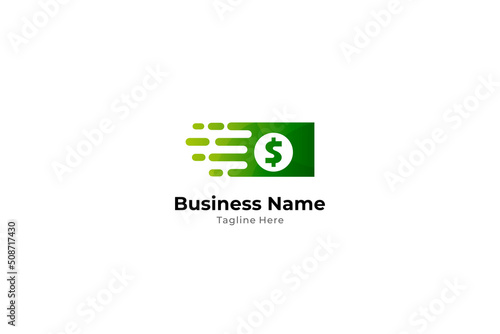 banknote logo with fast effect, financial company, economic sector, bank, payment application, green flat and simple concept