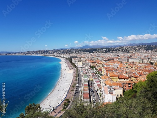 View of Nice from the Chateau hill, Promenade des Anglais, Cote d'Azur, French riviera, Mediterranean sea, France
