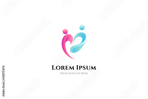 heart and caring people logo. 3d design style is simple, abstract, cheerful, feminine, young and organic. suitable for