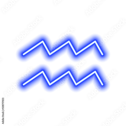 Blue neon zodiac sign Aquarius on white. Predictions, astrology, horoscope.