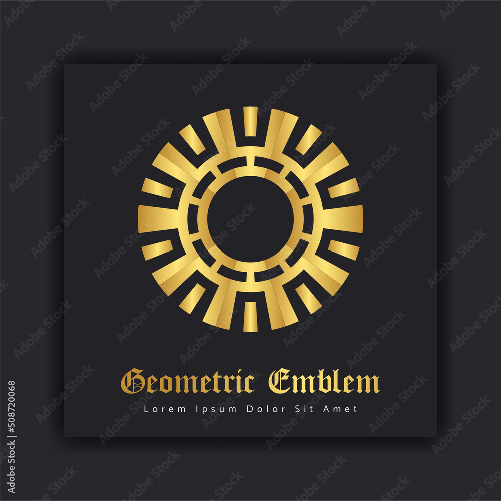 Fototapeta premium Luxury gold ornament emblem design stylish line art decorative logo. Hotel Label Template