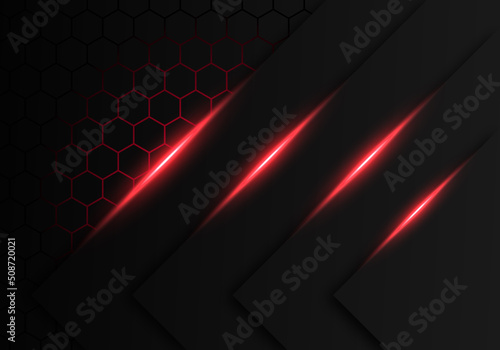 Abstract Dark Grey Metallic Overlap Red Light Hexagon Design Modern Luxury Futuristic Technology Background