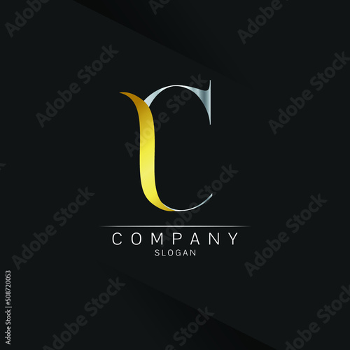 C Letter Logo Design. Gold silver Logo Letter Icon with Elegant Vector Design