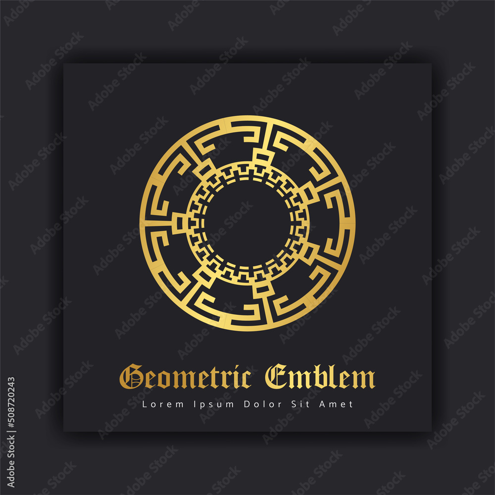 Fototapeta premium Luxury gold ornament emblem design stylish line art decorative logo. Hotel Label Template