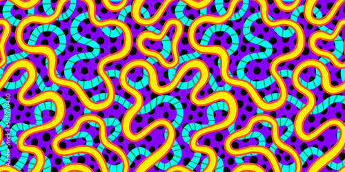 Abstract colorful print seamless pattern illustration in retro 90s style. Trendy background with creative line drawing.