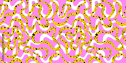 Abstract colorful neon print seamless pattern illustration in retro 80s style. Trendy background with creative line drawing.