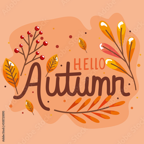 hello autumn lettering postcard