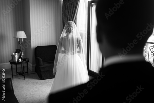 The first meeting of the bride and groom