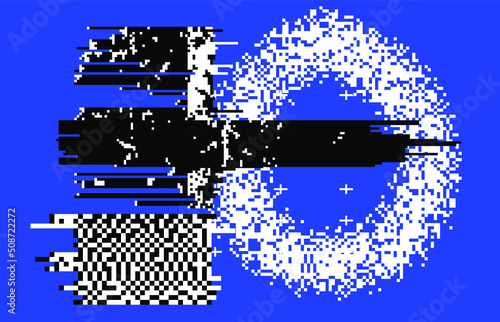 Trendy Data Moshing Pixelated Background. Abstract geometric composition.