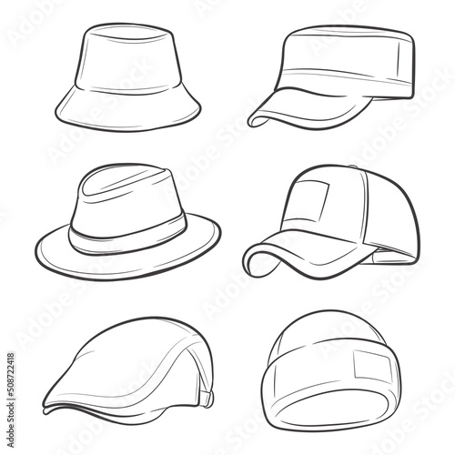 Vector set of man hats. Stylish male headwear.
