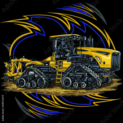 Heavy equipment isolated on black background for poster, t-shirt print, business element, social media content, blog, sticker, vlog, and card. vector illustration.
