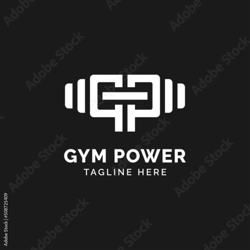 Letter GP and barbell for fitness gym logo design vector illustration