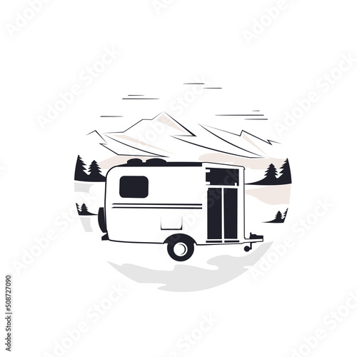 icon mountain trailer logo design vector