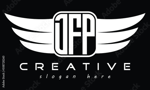 DFP three Letter wing symbol minimalist creative concept icon professional logo design, Vector template