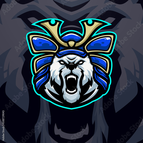 Bear samurai masscot logo illustration premium vector