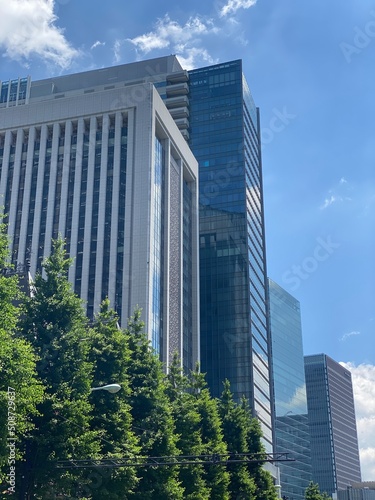 Tokyo station area buildings with the central city space, open public environment and streets of Marunouchi, year 2022 June 4th