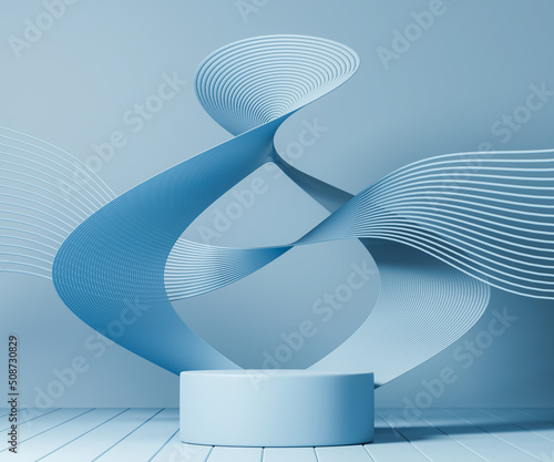3d rendering empty cylinder podium on light blue abstract background. Abstract scene for product display.