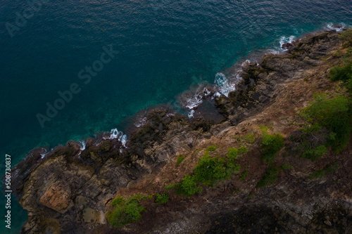 Drone picture of waves and rocks