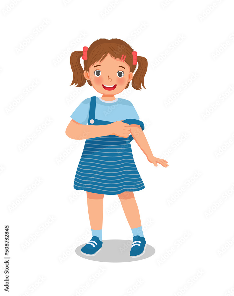 Cute little girl wearing clothes get dressed daily routine activity Stock  Vector | Adobe Stock