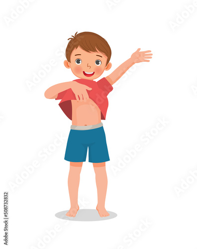 Cute little boy wearing clothes get dressed daily routine activity