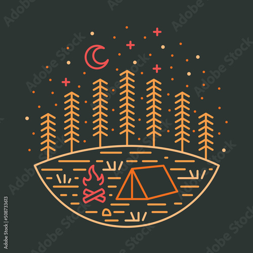 Camping at good place in the nature at night graphic illustration vector art t-shirt design