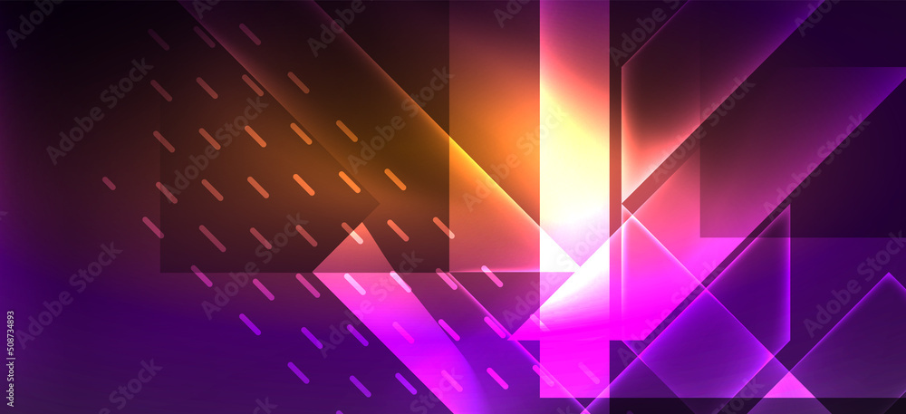 Background wallpaper neon glowing lines and geometric shapes. Dark wallpaper for concept of AI technology, blockchain, communication, 5G, science, business and technology Background wallpaper neon glowing lines and geometric shapes. Dark wallpaper for concept of AI technology, blockchain, communication, 5G, science, business and technology