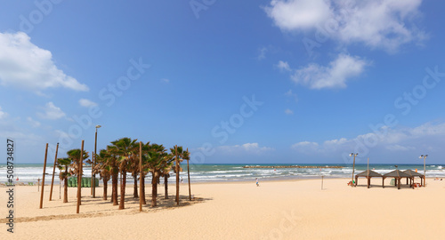 Mediterranean sea beach of Tel Aviv, Israel. Summertime or vacation theme