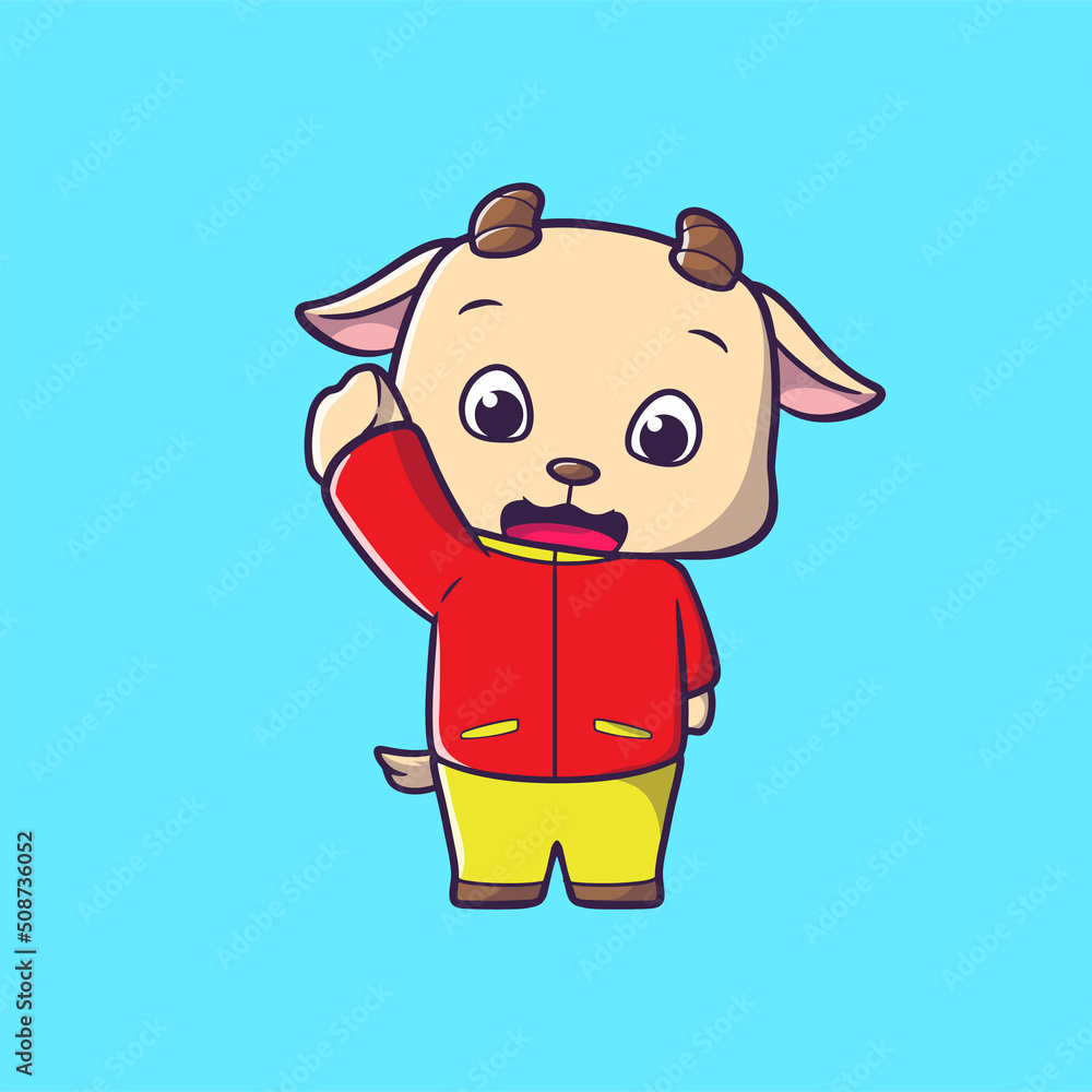 Obraz premium Cute illustration of goat wave hand mascot cartoon style