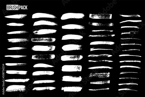Grunge white paint brush stroke set, abstract brushstrokes with different textures