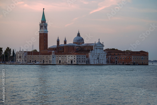 Medieval Cathedral of San Giorgio Maggiore in September sunrise. Venice, Italy