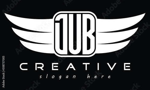DUB three Letter Wings Flying Initial wing symbol minimalist creative concept flag icon professional logo design Vector template