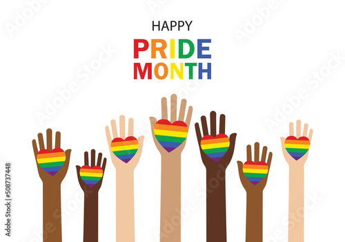 hand holding rainbow color heart on white background. happy pride month day. LGBT in june. love freedom symbol. equality in love. vector illustration in flat style.