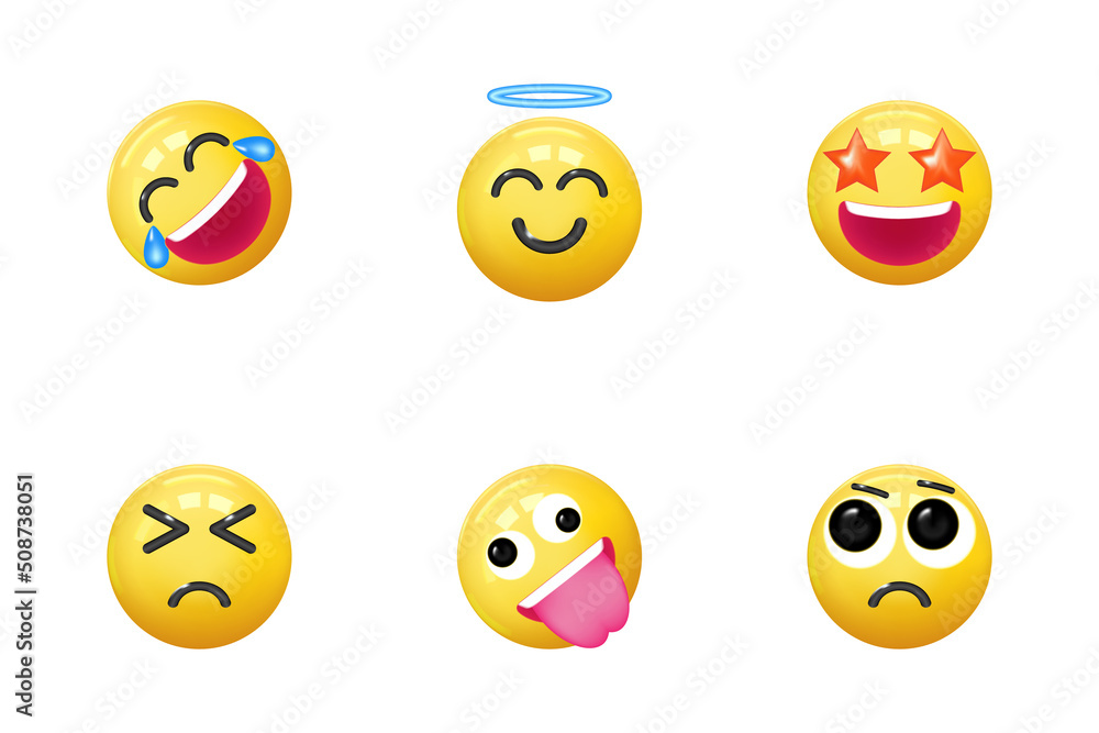 Set of icons face emotion realistic 3d render. Yellow glossy emoticons. vector illustration Set of icons face emotion realistic 3d render. Yellow glossy emoticons. vector illustration