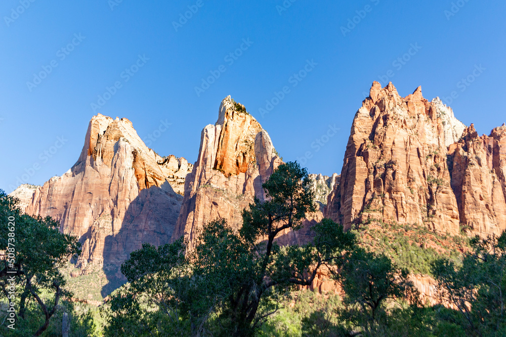 scenic mountains court of the 4 patriarchs at Zion national Park seen from valley scenic mountains court of the 4 patriarchs at Zion national Park seen from valley