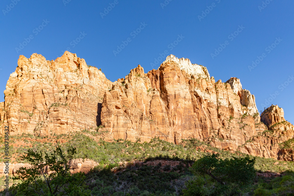 scenic mountains at Zion national Park seen from valley, UTAH,